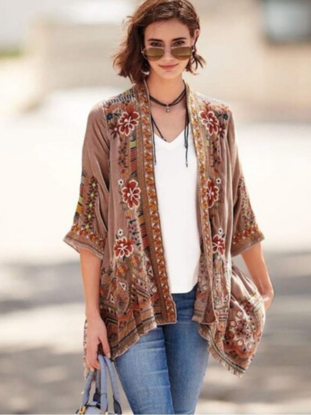 Johnny Was Waleska Velvet Silk Draped Cardigan S Rose Kimono Embroidered Boho - Picture 3 of 15